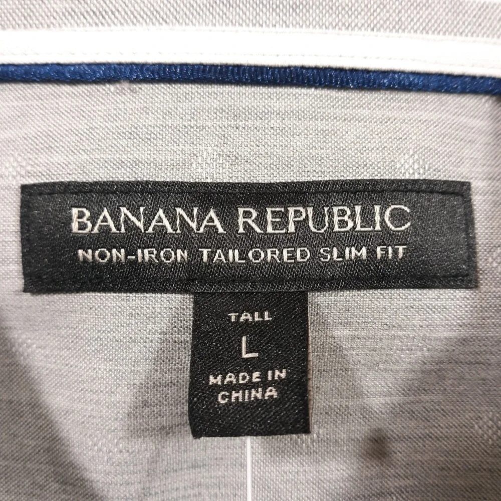 Banana Republic Non-Iron Shirt Mens Size Large Tall Slim‎ Fit Gray Striped NEW